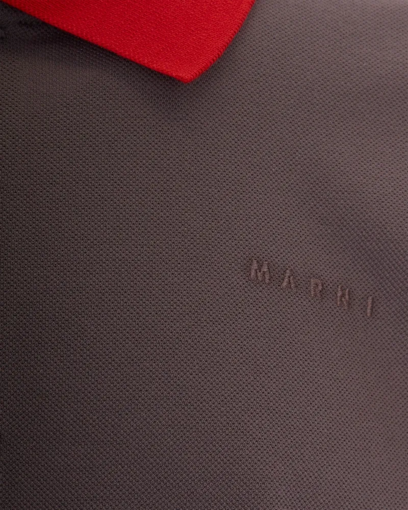 Marni Contrast-Collar Piqué Polo Shirt — Brown Brown