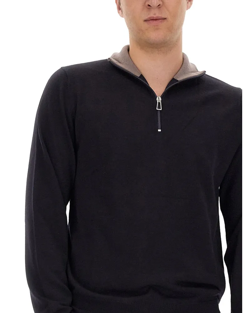 Paul Smith Logo-Embroidered Merino Wool Sweater — Blue Blue