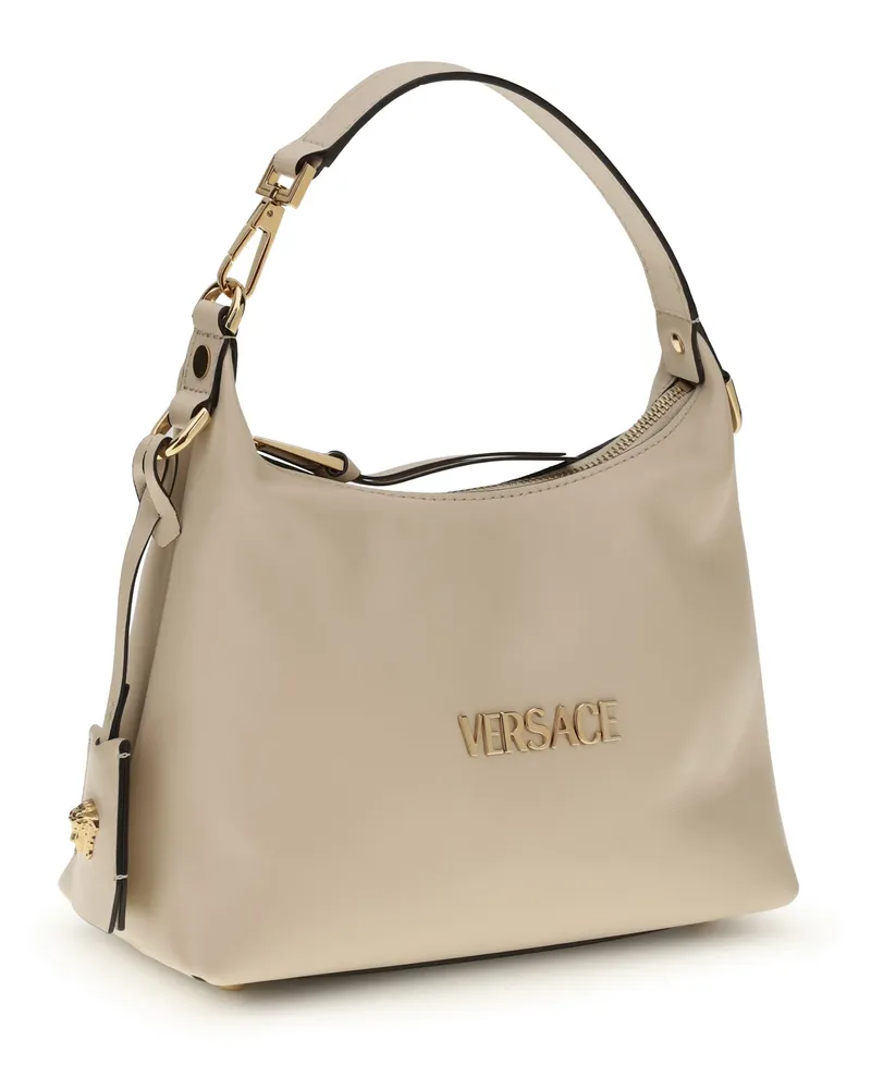 Versace Women's Hobo Handbag Cream  Gold Calf Leather Bos Taurus Handbags Hand Bags Beige