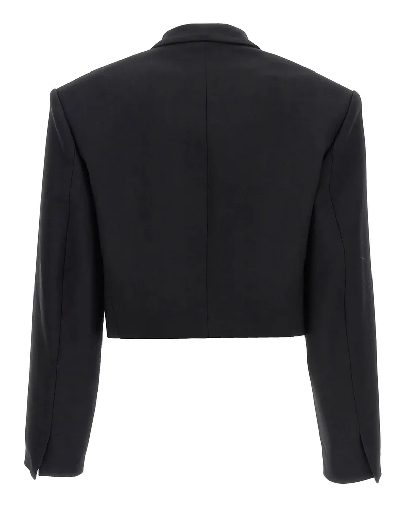 David Koma Cropped Stretch Wool Blazer — Black Black