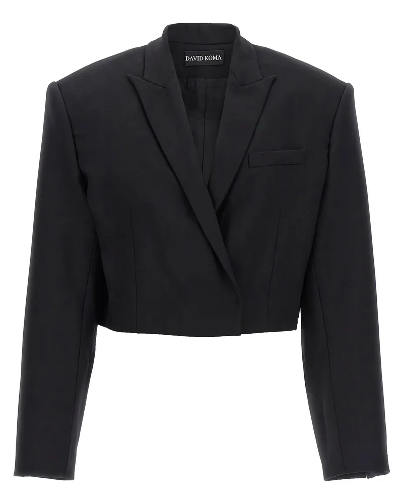 David Koma Cropped Stretch Wool Blazer — Black Black
