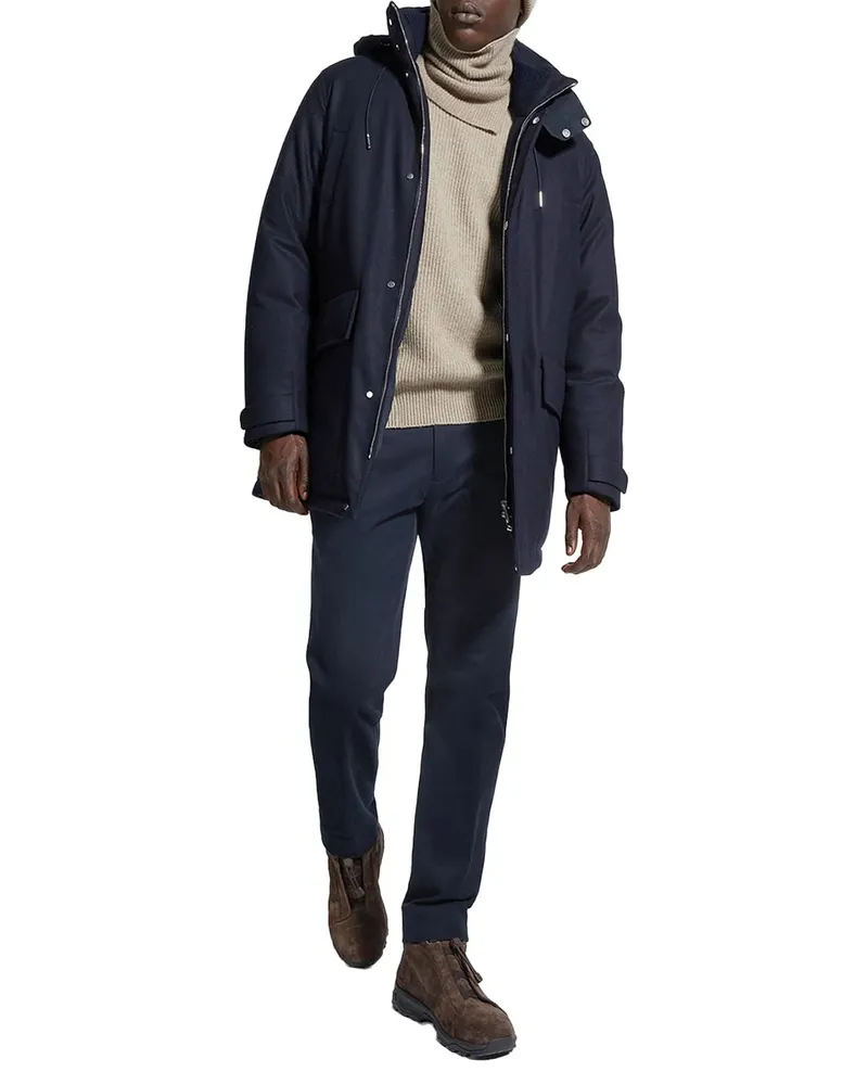 Ermenegildo Zegna Waterproof Wool with Goose-Down Fill Down Parka — Navy Navy