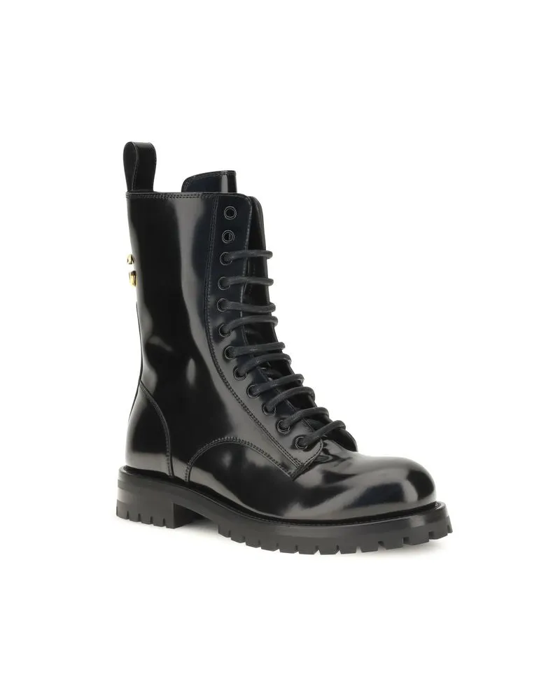 Dolce & Gabbana Glossy Calf Leather Lace-Up Boots — Black Black