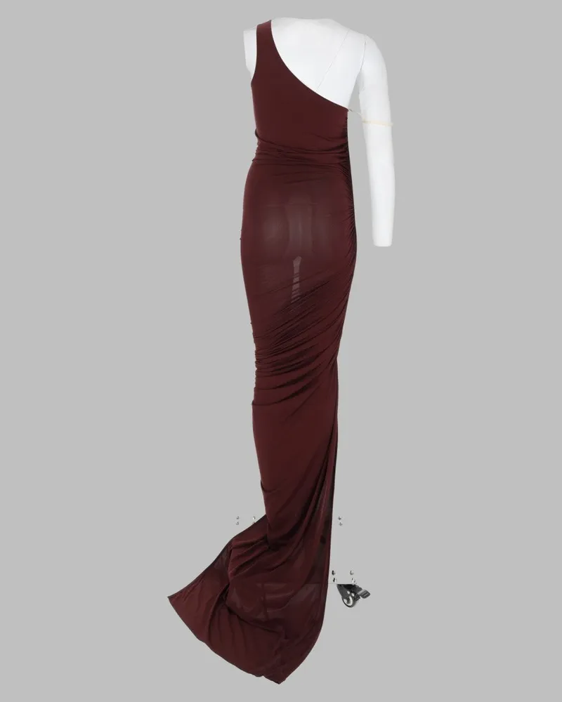 Rick Owens Lilies One-Shoulder Viscose Dress — Burgundy Burgundy
