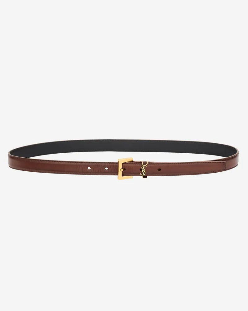 Saint Laurent Women's Leather Belt Cassandre Brown Calfskin Brown