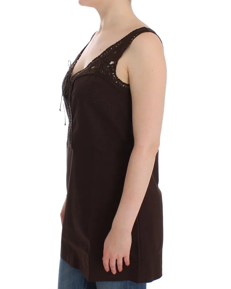 Ermanno Scervino Women Beachwear Brown Cotton Stretch Tunic Dress Brown