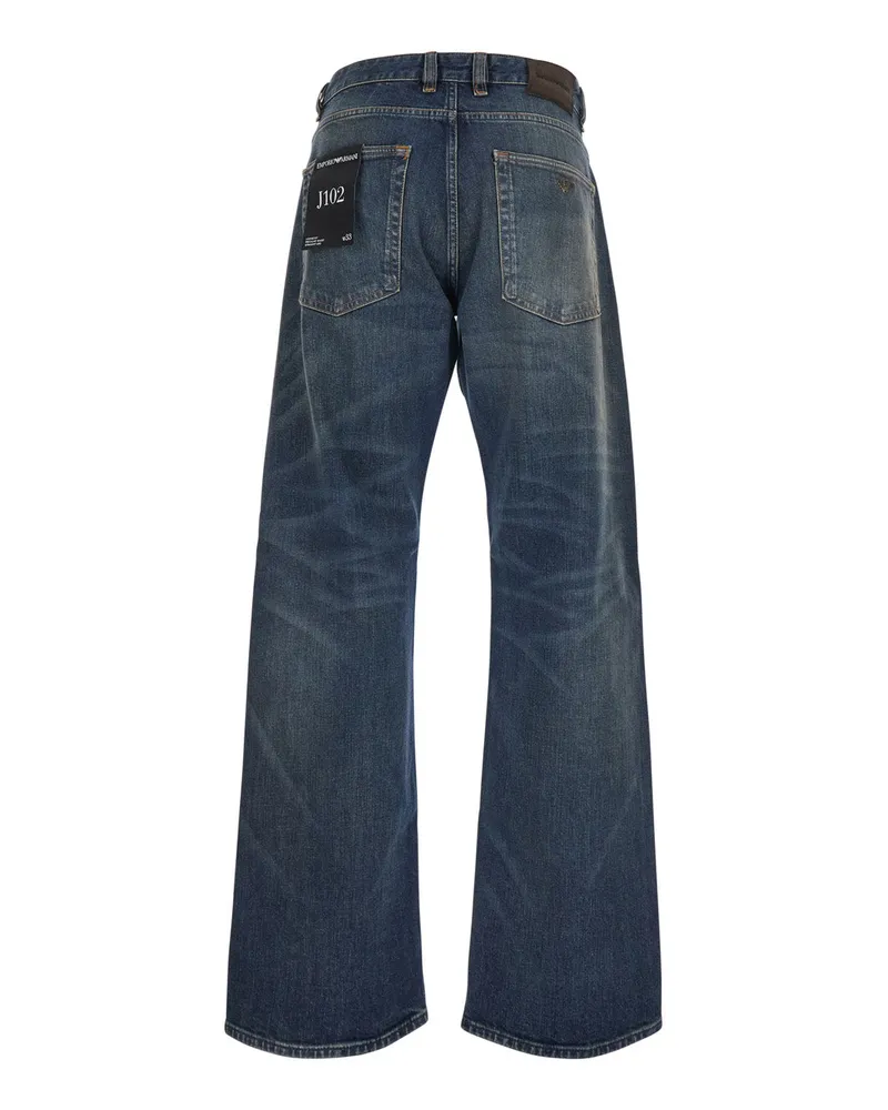 Emporio Armani Men's Loose Fit High-Waist Jeans Blue Cotton Blue