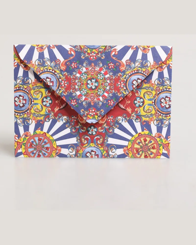 Dolce & Gabbana Women's Multicolor Carretto Siciliano Envelope Post Card Holder 100llulose Accessory Multicolor