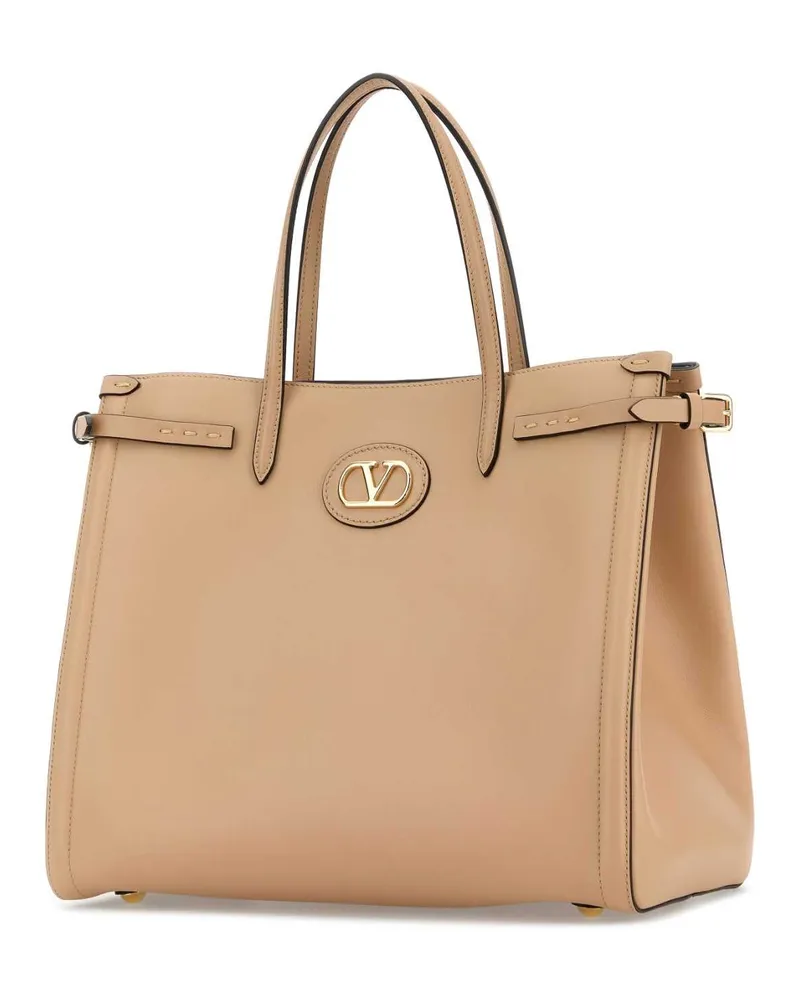Valentino Garavani Women's Beige Leather Vlogo Signature Shopping Bag Rosesand Borse A Mano Beige