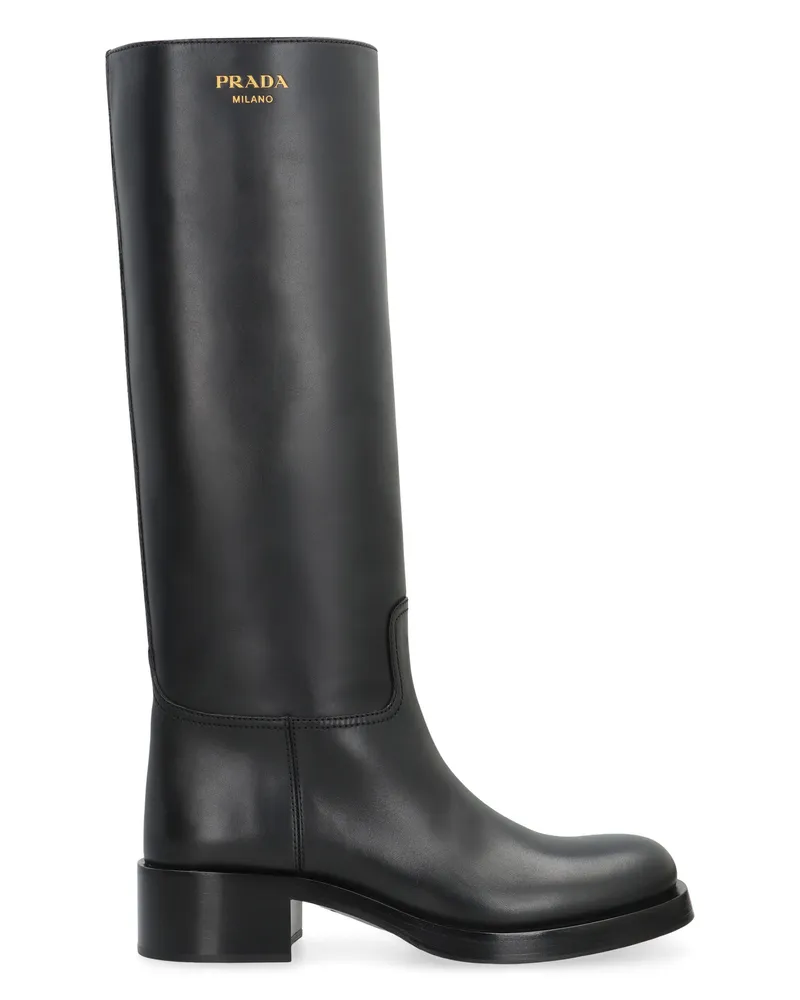 Prada Women's High Leather Boots Black Calf Black