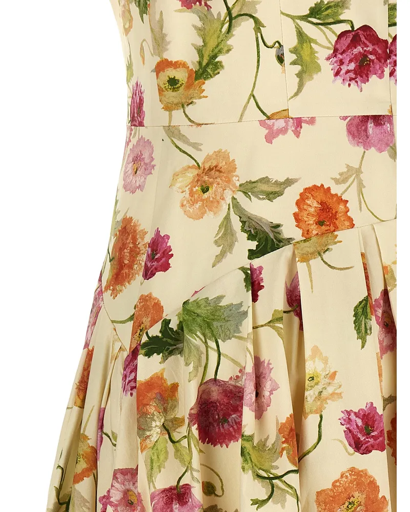 Carolina Herrera New York Floral Cotton Midi Dress — Beige Beige