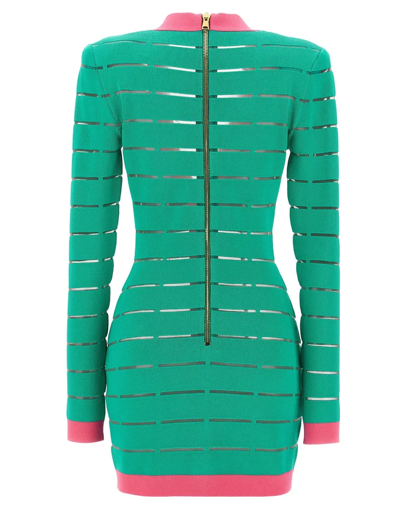 Balmain Two-Tone Knit Dress — Emerald Green