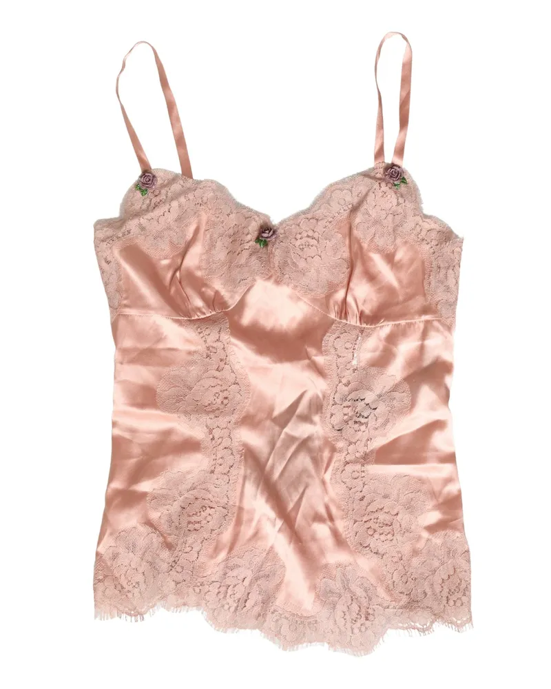 Dolce & Gabbana Women's Pink Lace Silk Satin Tank Lingerie Sleepwear Cotton Elastane Nylon Clothing Pink