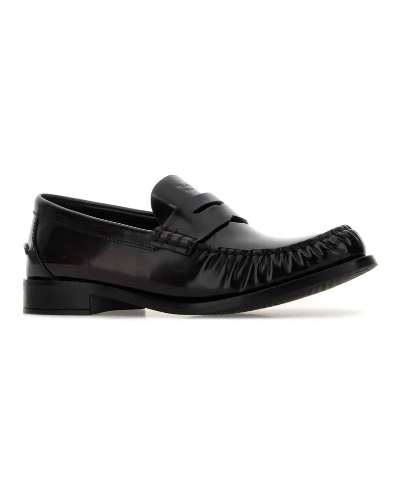 Prada Women's Dark Brown Leather Loafers Cordovan Vitello Mocassini Brown