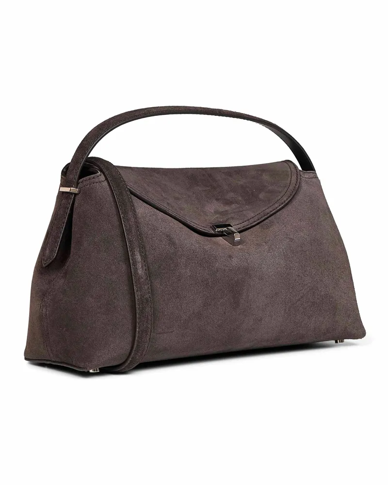 Totême Women's Top Handle Bag T-Lock Brown Calf Leather Handbags Hand Brown