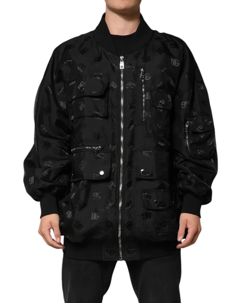 Dolce & Gabbana Men's Black Cargo Windbraker Logo Mania Jacket Polyester Clothing Black