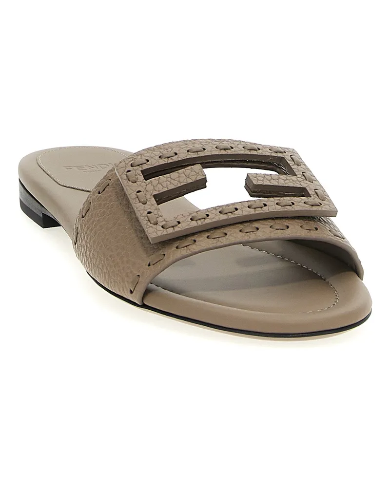 Fendi Women's Gray Calfskin Slides Shoe Gray