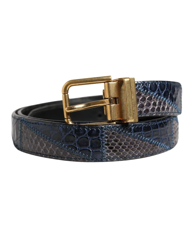 Dolce & Gabbana Men Multicolor Leather Metal Buckle Belt Caiman Reticolato Python Multicolor