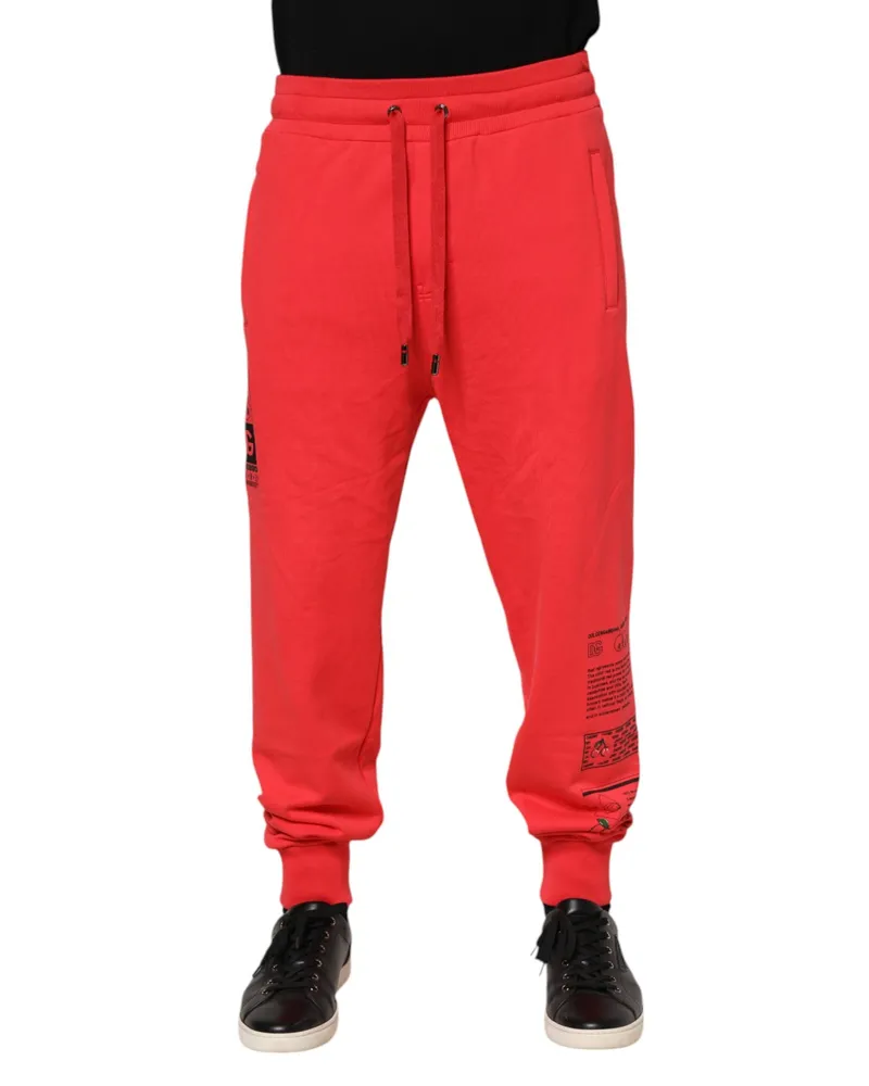 Dolce & Gabbana Red Cotton Men Jogger Sweatpants Pants Red