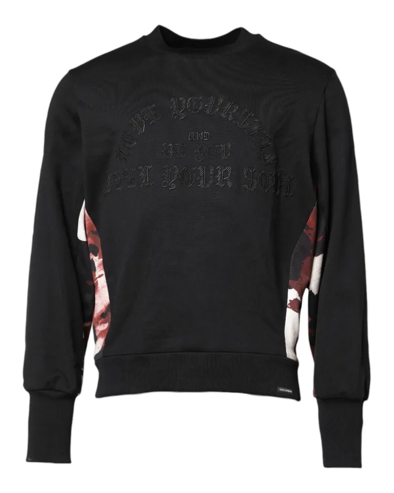 Dolce & Gabbana Men's Black Embroidered Crew Neck Pullover Sweater Cotton Clothing Black