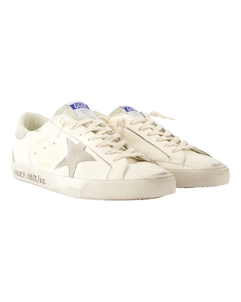 Golden Goose Men's Super Star Sneakers -  Leather White Calfskin Shoes White