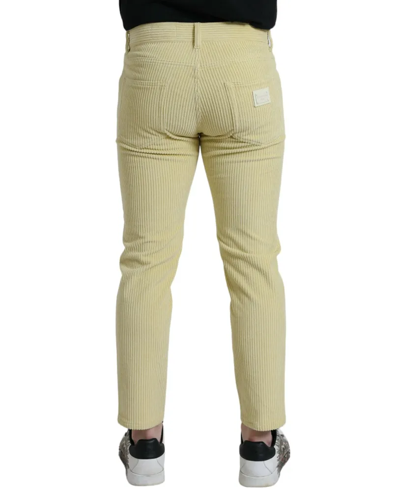 Dolce & Gabbana Men's Yellow Corduroy Logo Plaque Skinny Denim Jeans Cotton Elastane Clothing Yellow