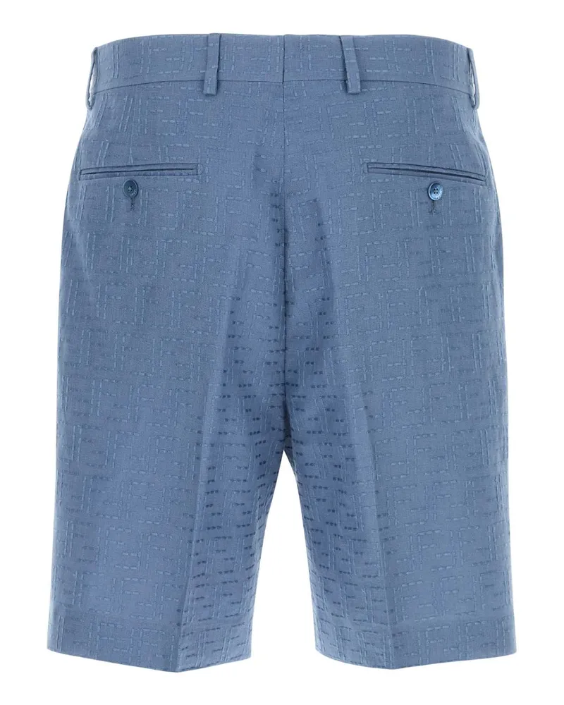 Fendi Men's Cerulean Blue Linen Blend Bermuda Shorts Baia Exterior: Cotton Blue