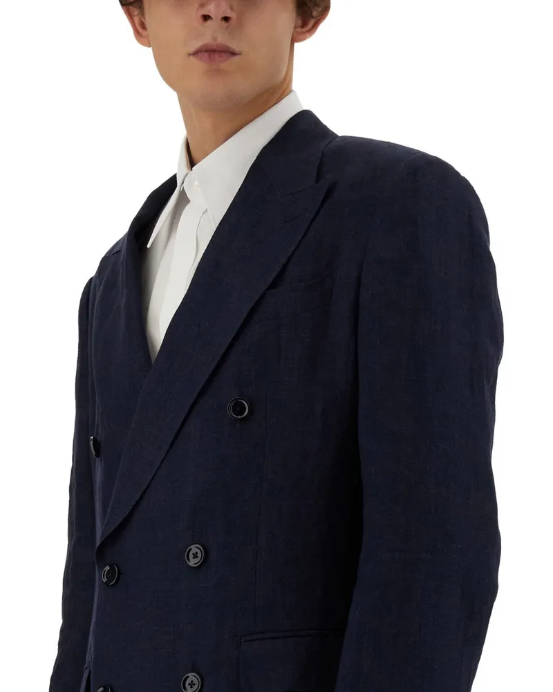 Dolce & Gabbana Double-Breasted Linen Jacket — Blue Blue