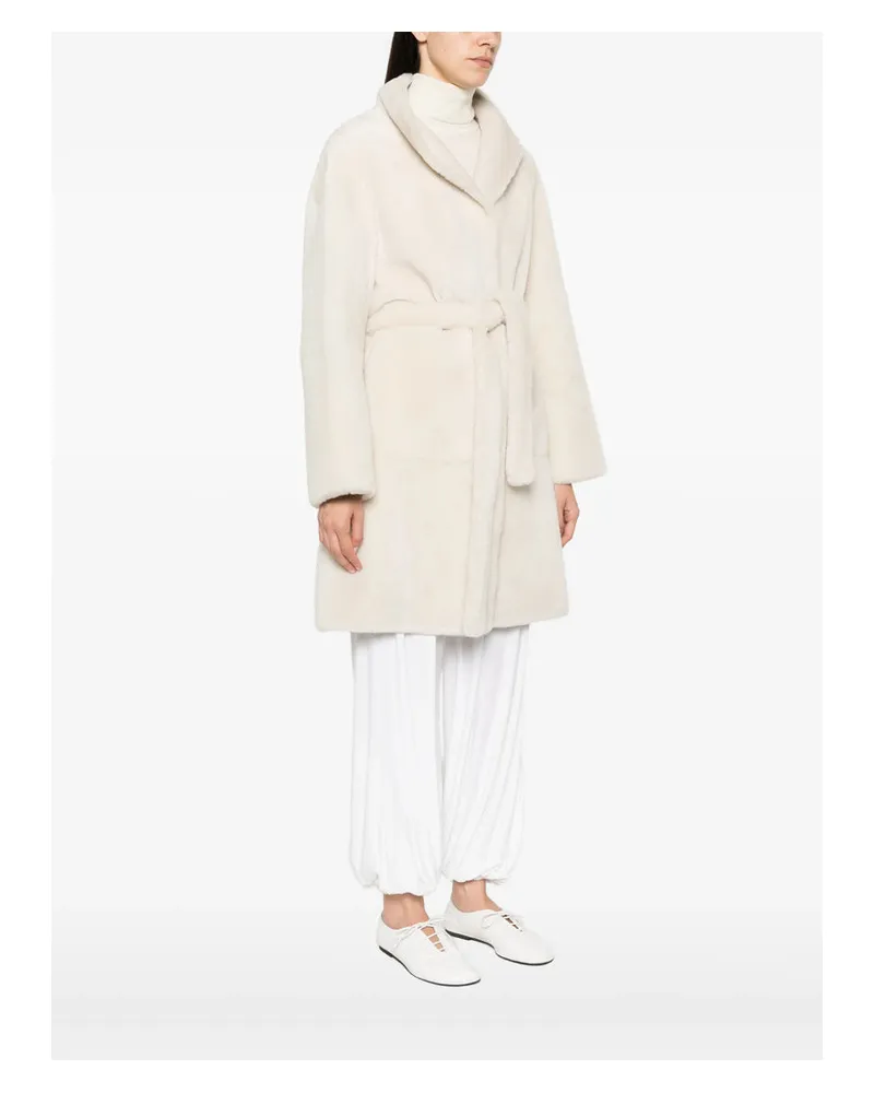 Yves Salomon Shearling Wrap Coat — Beige Beige