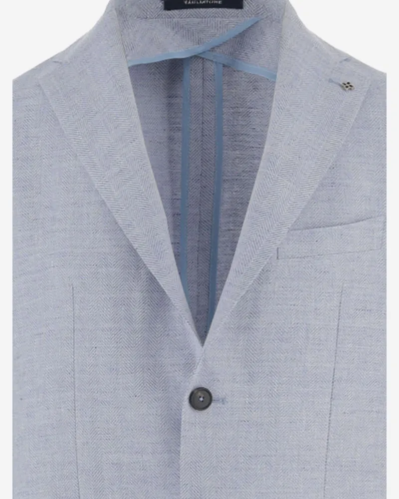 Tagliatore Linen Blend Herringbone Blazer — Blue Blue