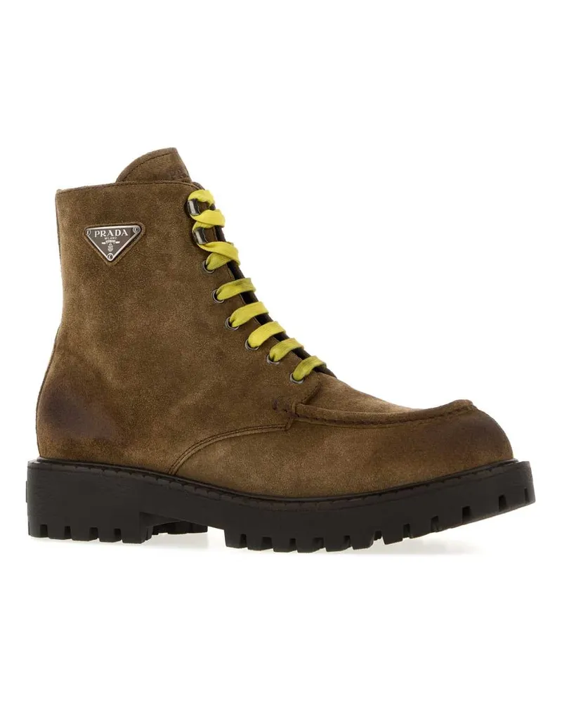 Prada Suede Lace-Up Boot — Brown Brown