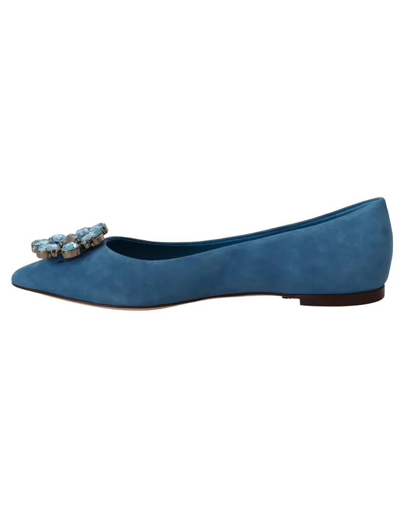 Dolce & Gabbana Women's Blue Suede Crystals Loafers Flats Shoes Leather Blue