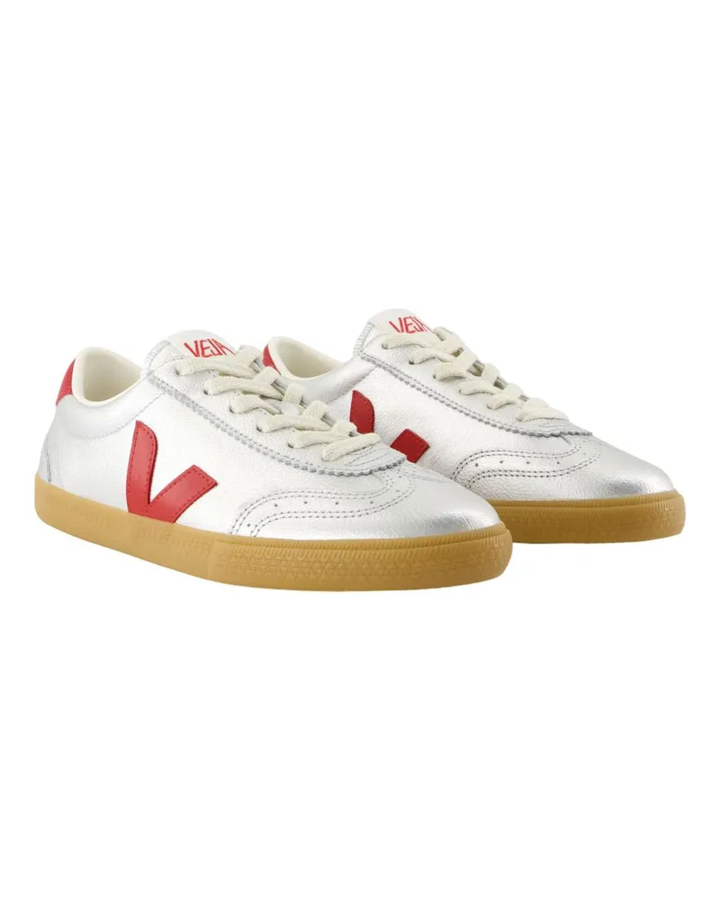 VEJA Women's Volley Sneakers -  Leather Silver Calfskin Shoes White