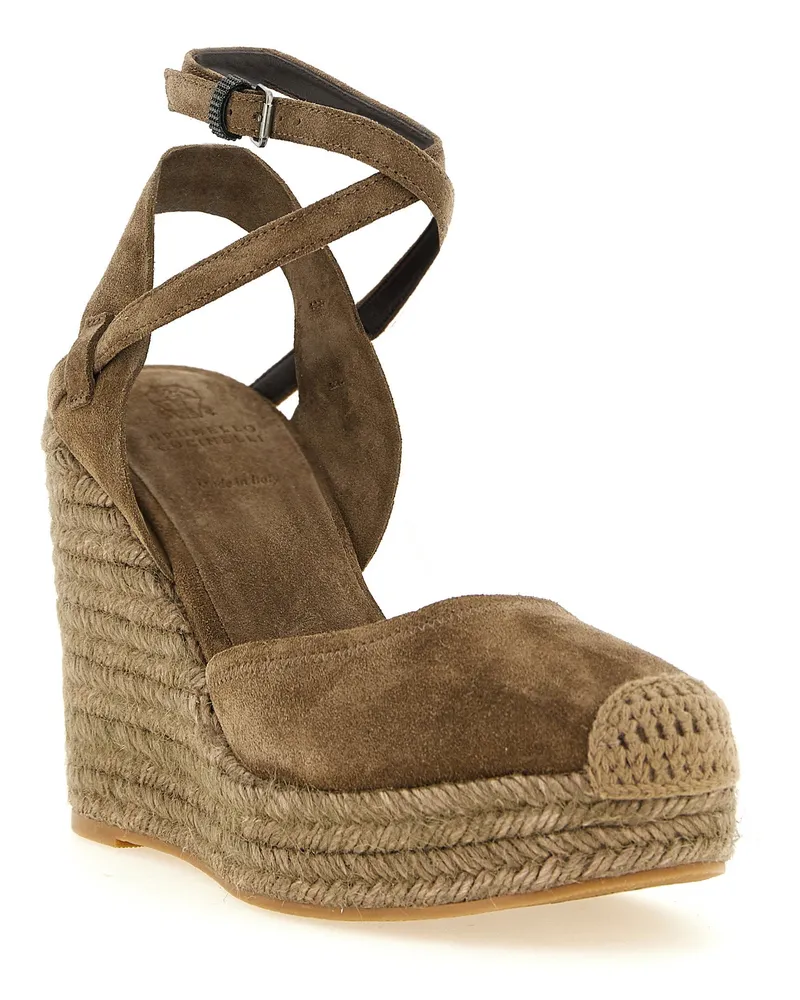Brunello Cucinelli Precious Loop Wedge Sandal — Taupe Taupe