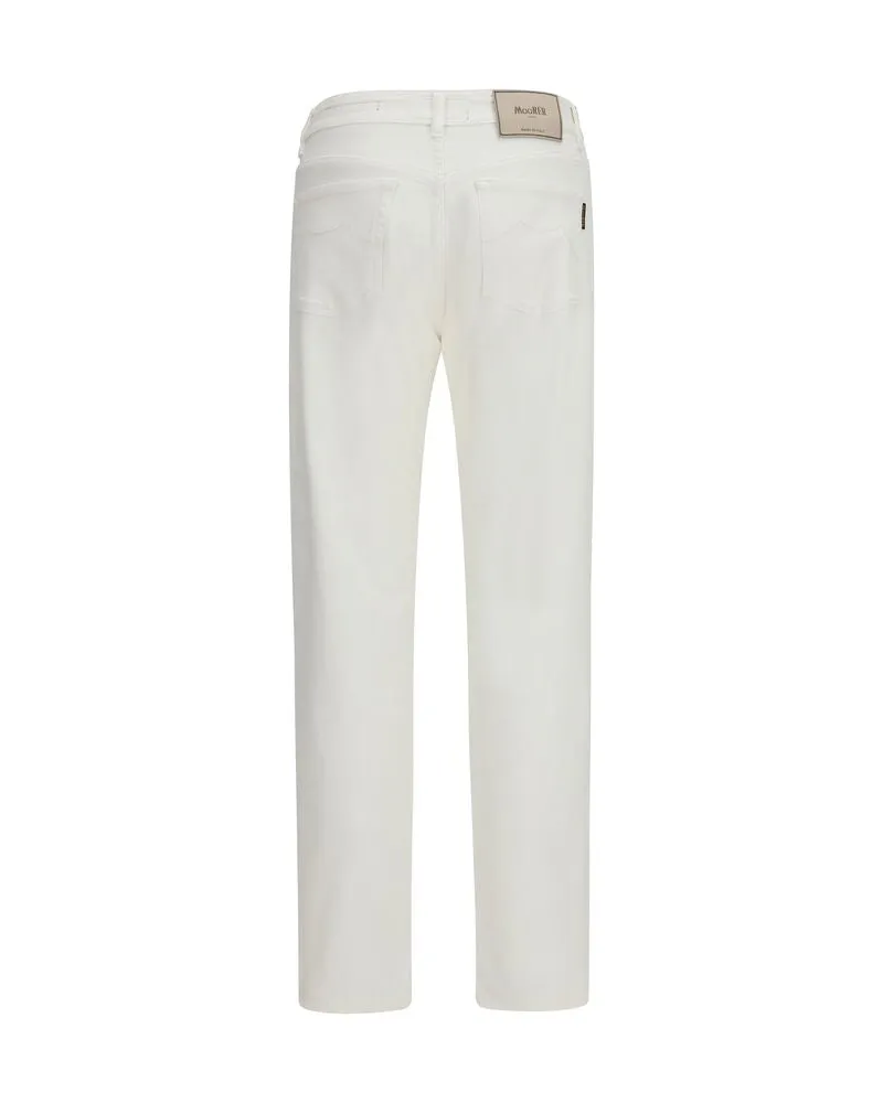 MOORER Men's White Cotton Straight-Leg Jeans Clothing White