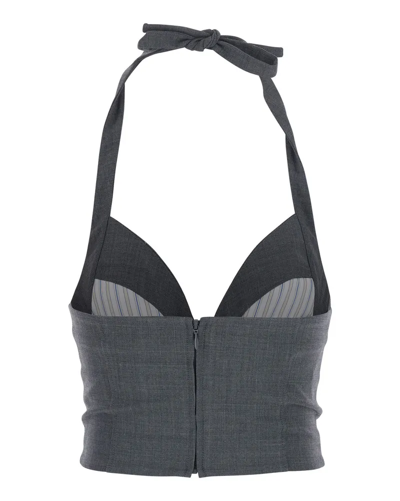 SHUSHU/TONG Women's Cami Top Halter Bow Tie Grey Wool Tops Gray