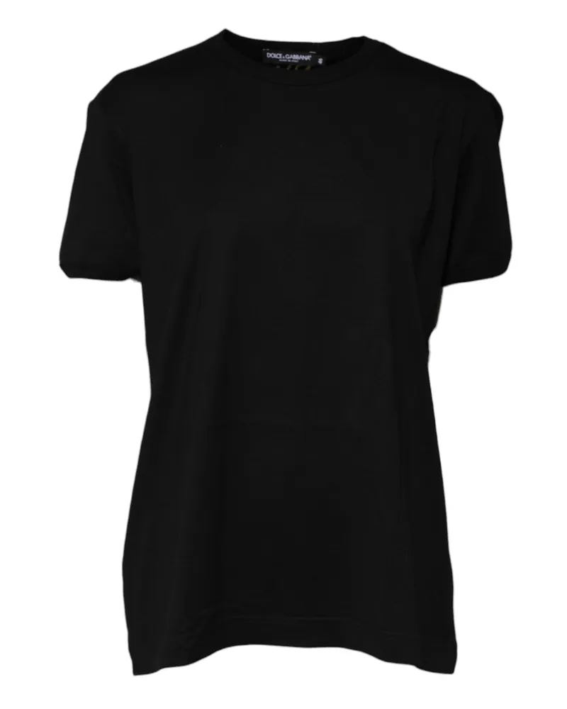 Dolce & Gabbana Women's Black Cotton Goodluck Tee Crew Neck T-Shirt Black