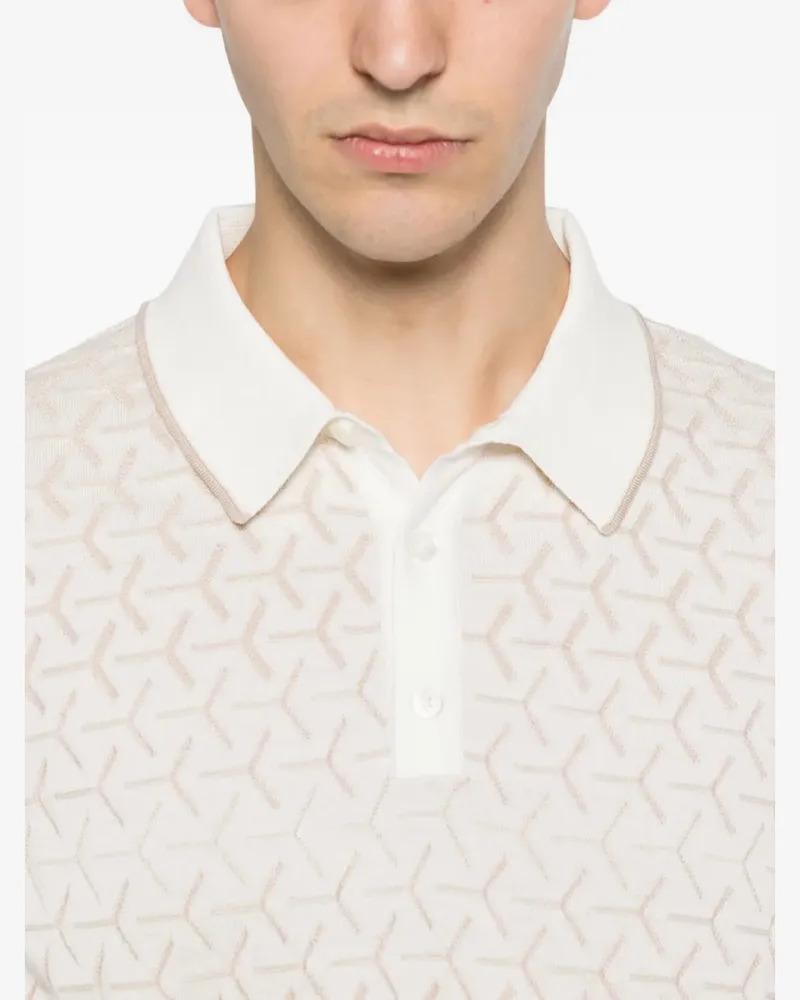 PANICALE Cashmere Men's Geometric-Pattern Polo Shirt Ss26 M Cream