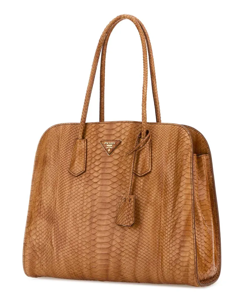 Prada Women's Orange Leather Shopping Bag Naturale Borse A Mano Brown