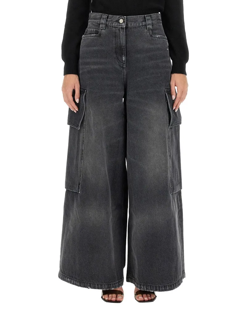 Palm Angels Wide Parachute Cotton Jeans — Gray Gray