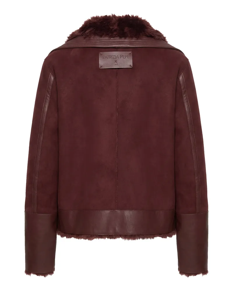 Patrizia Pepe Fluffy Plush Biker Jacket — Brown Brown