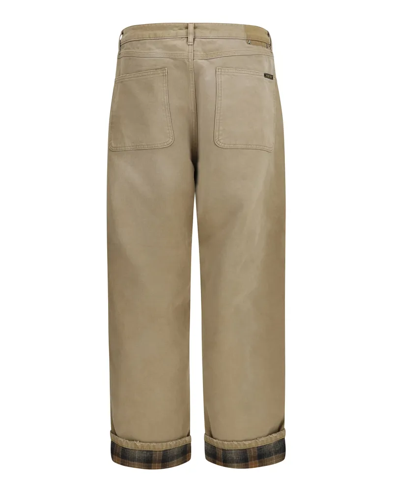 Golden Goose Cotton with Check Cuffs Trousers — Beige Beige