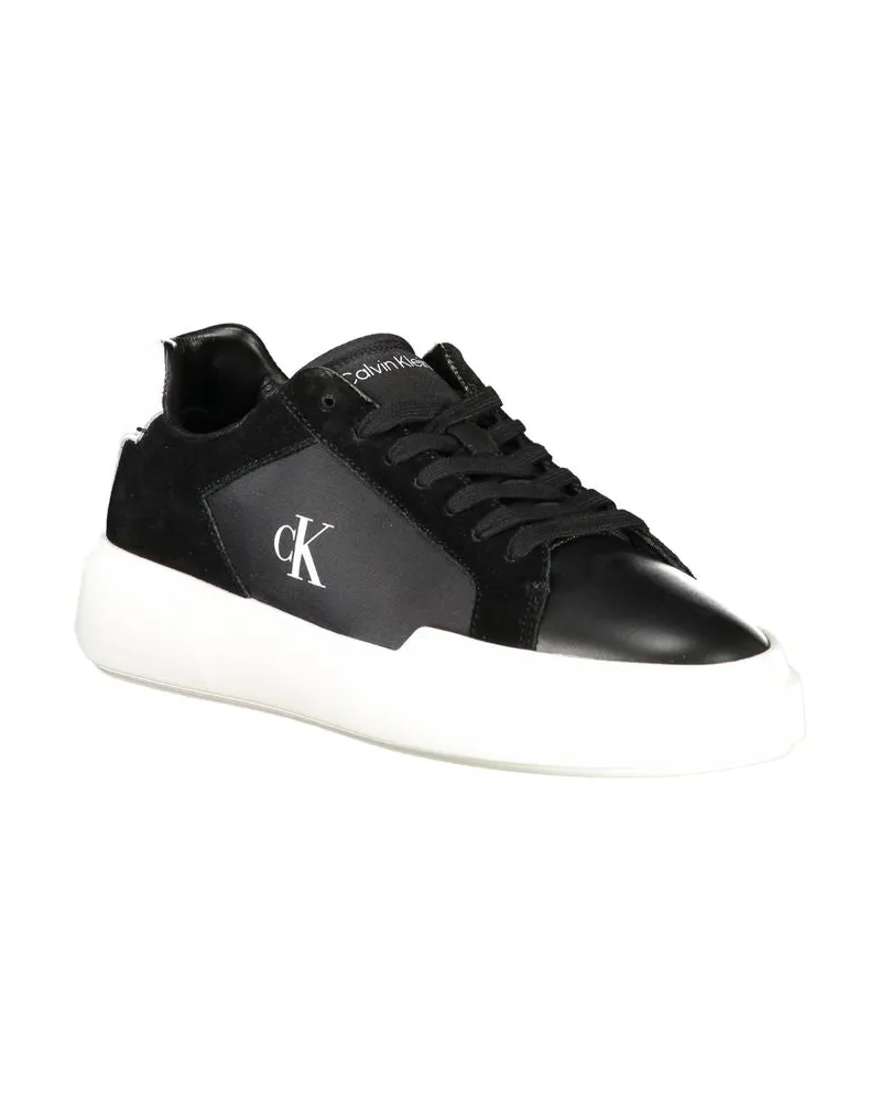 Calvin Klein Logo-Embroidered Leather Sneakers — Black Black