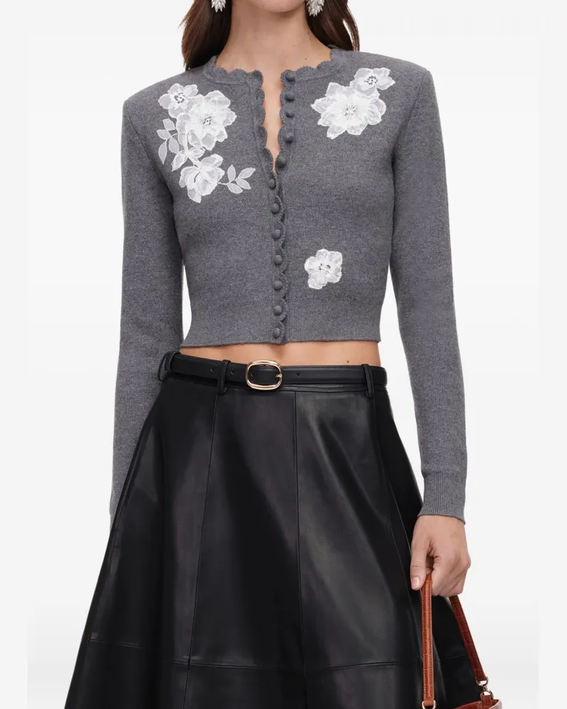 Self-Portrait Lace-Embellished Cardigan — Charcoal Charcoal