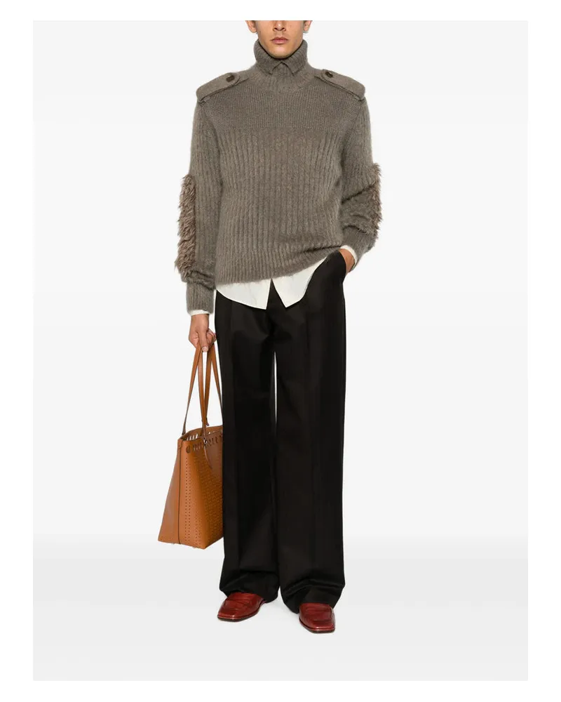 Dries van Noten Herringbone Wool Trousers — Brown Brown