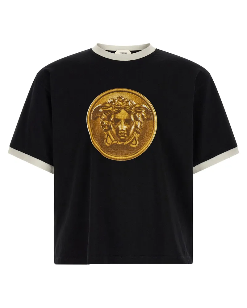 Versace Medusa Coin-Print Cotton T-Shirt — Black Black