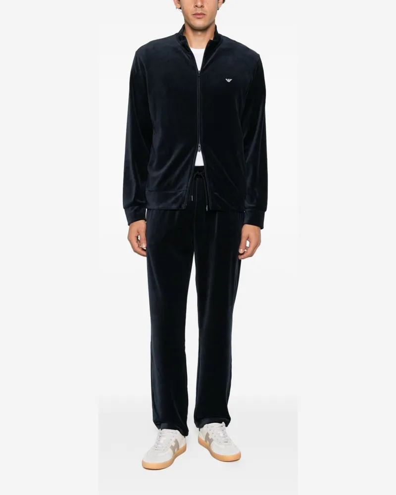 Emporio Armani Velvet-Effect Trousers — Navy Navy