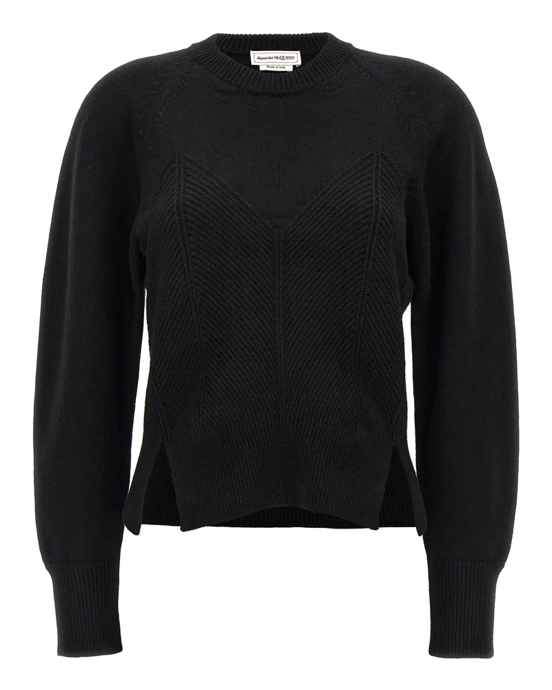Alexander McQueen Chevron-Textured Wool-Cashmere Sweater — Black Black