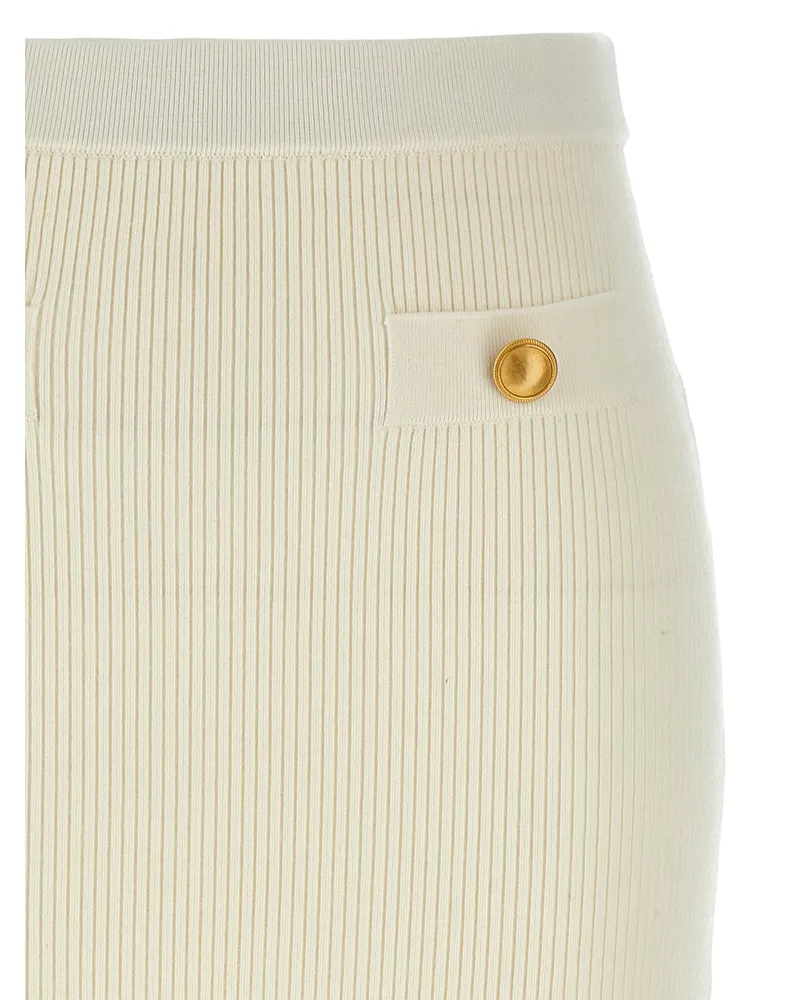 Alessandra Rich Ribbed Wool-Cashmere Blend Skirt — Cream Cream