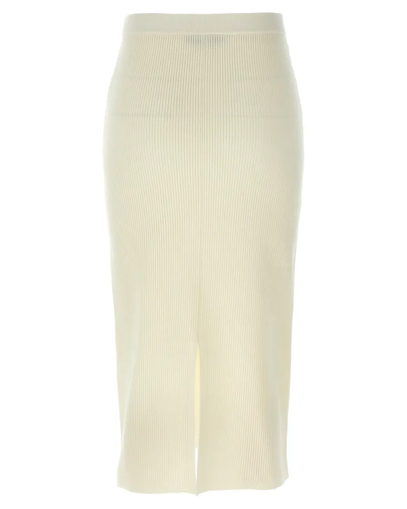 Alessandra Rich Ribbed Wool-Cashmere Blend Skirt — Cream Cream